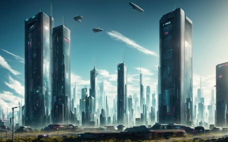 Cyberpunk city небоскребы