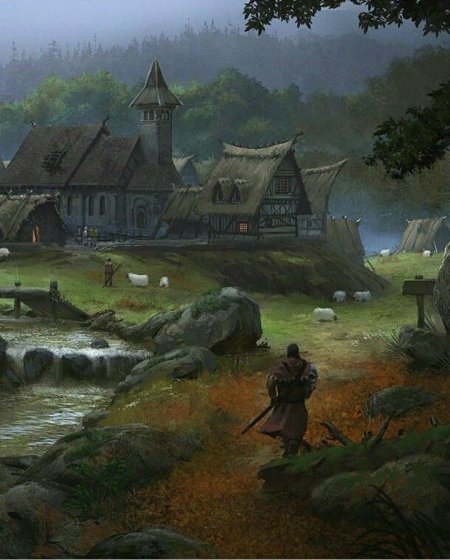 Поселение селение деревня фэнтези арт