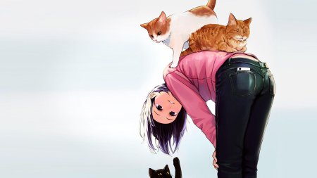 Девушка с кошкой арт