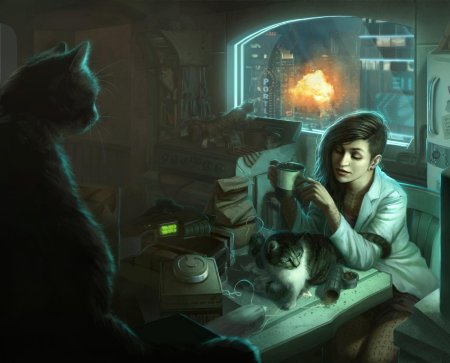 Девушка и кот фэнтези