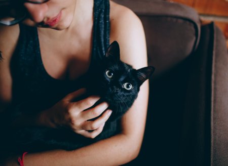 Брюнетка с черным котом