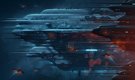 Cyberpunk art космический корабль,...