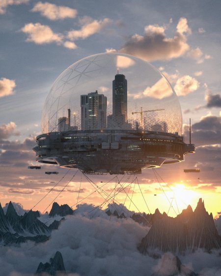Город купол scifi концепт art