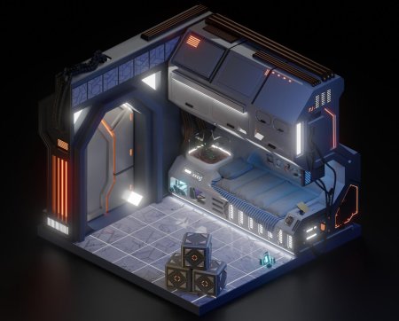 Каюта космического корабля sci fi