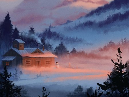 Дом в зимнем лесу