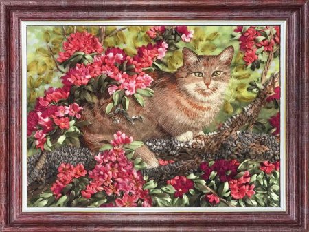 Вышивка лентами котик