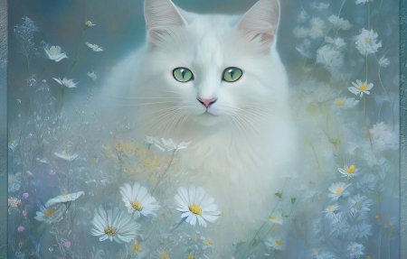 Кот в ромашках арт