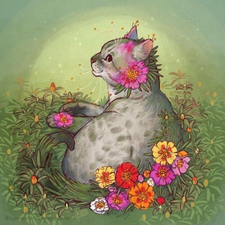 Кот с цветами рисунок