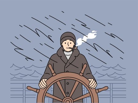 Капитан за штурвалом корабля