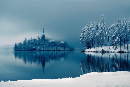 Озеро блед словения зима