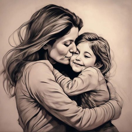 Мама с дочками рисунок