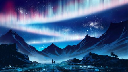 Северное сияние в горах