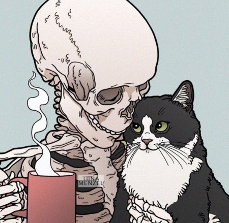 Скелет с котом