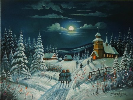 Зимняя ночь в деревне