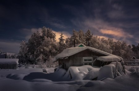 Зимняя ночь в деревне