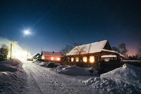 Зимняя ночь в деревне