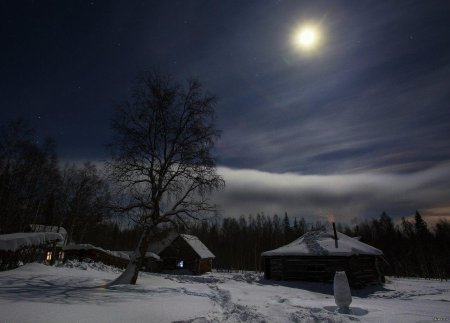 Ночь в деревне зимой