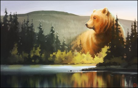 Пейзаж с медведями