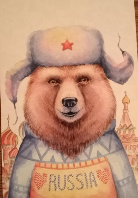Русский медведь с водкой в ушанке и с балалайкой