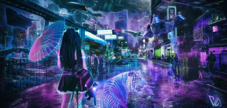 Cyberpunk 2077 улица неон