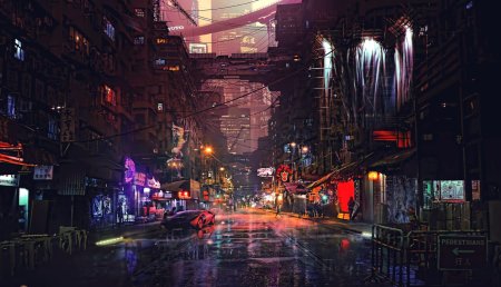 Киберпанк город арт неон 4к