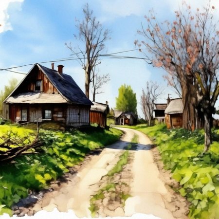 Пленер этюд акварелью деревня