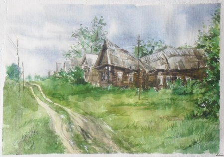 Пленэр этюд акварелью деревня