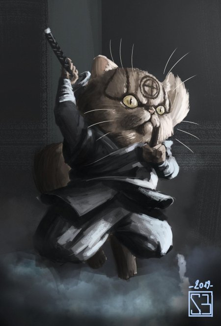 Кот самурай арт