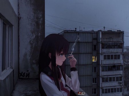 Аниме тянка курит