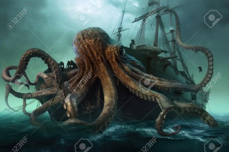 Гигантский осьминог кракен. морское чудовище.