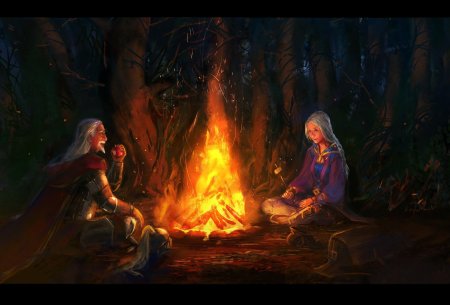 Костер в лесу арт