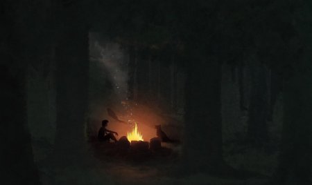 Костер в лесу арт